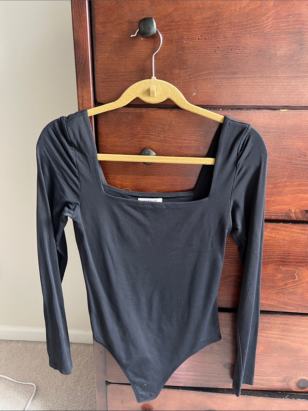 Aritzia Black Long-Sleeve Square Neck Bodysuit